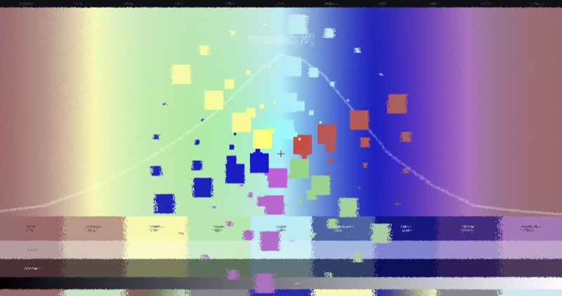 Color sprint — before: analytical overlay of color spectrum and palette strip on a source image